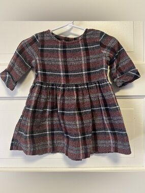 Carter's Burgundy Plaid Long-Sleeve Dress Size 12 month